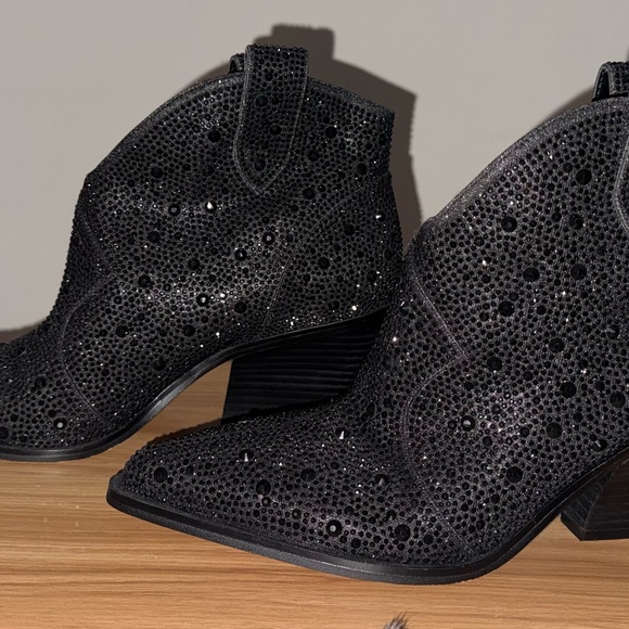 Jessica‎ Simpson New Black Bling Rhinestone Western Ankle Booties Size 9 - Picture 6 of 8